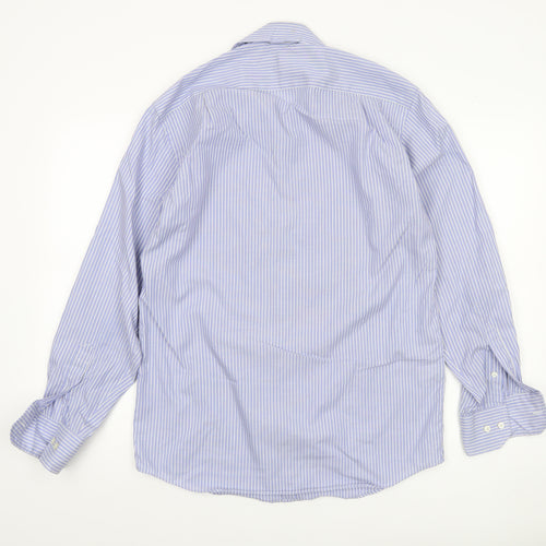 Marks and Spencer Men’s Blue Striped Cotton Long Sleeve Shirt Size 15