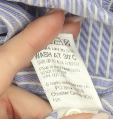 Marks and Spencer Men’s Blue Striped Cotton Long Sleeve Shirt Size 15