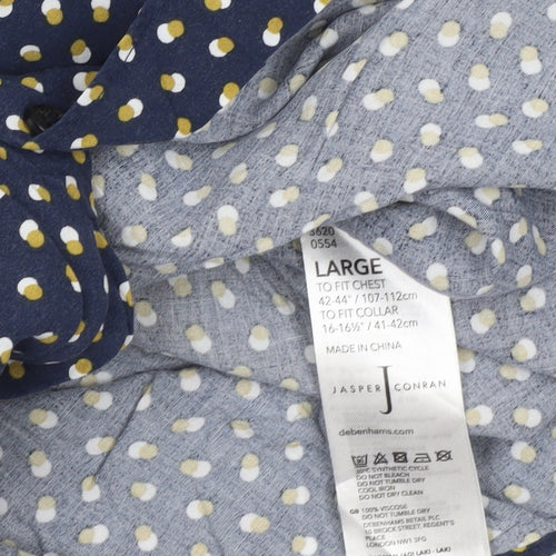 Jasper Conran Men's Blue Polka Dot Long Sleeve Button-Up Shirt L