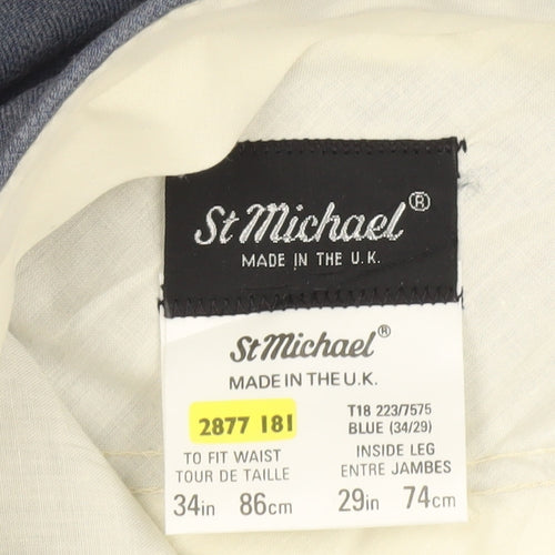 St Michael Men's Blue Wool Blend Dress Trousers 34W 29L