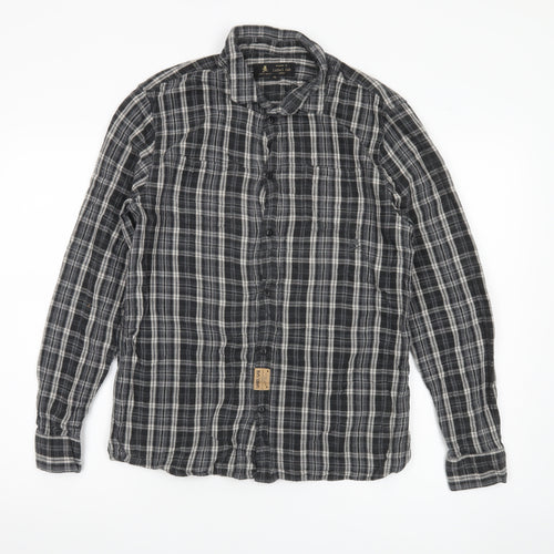 Label Lab Men’s Black Plaid Cotton Long Sleeve Button-Up Shirt M