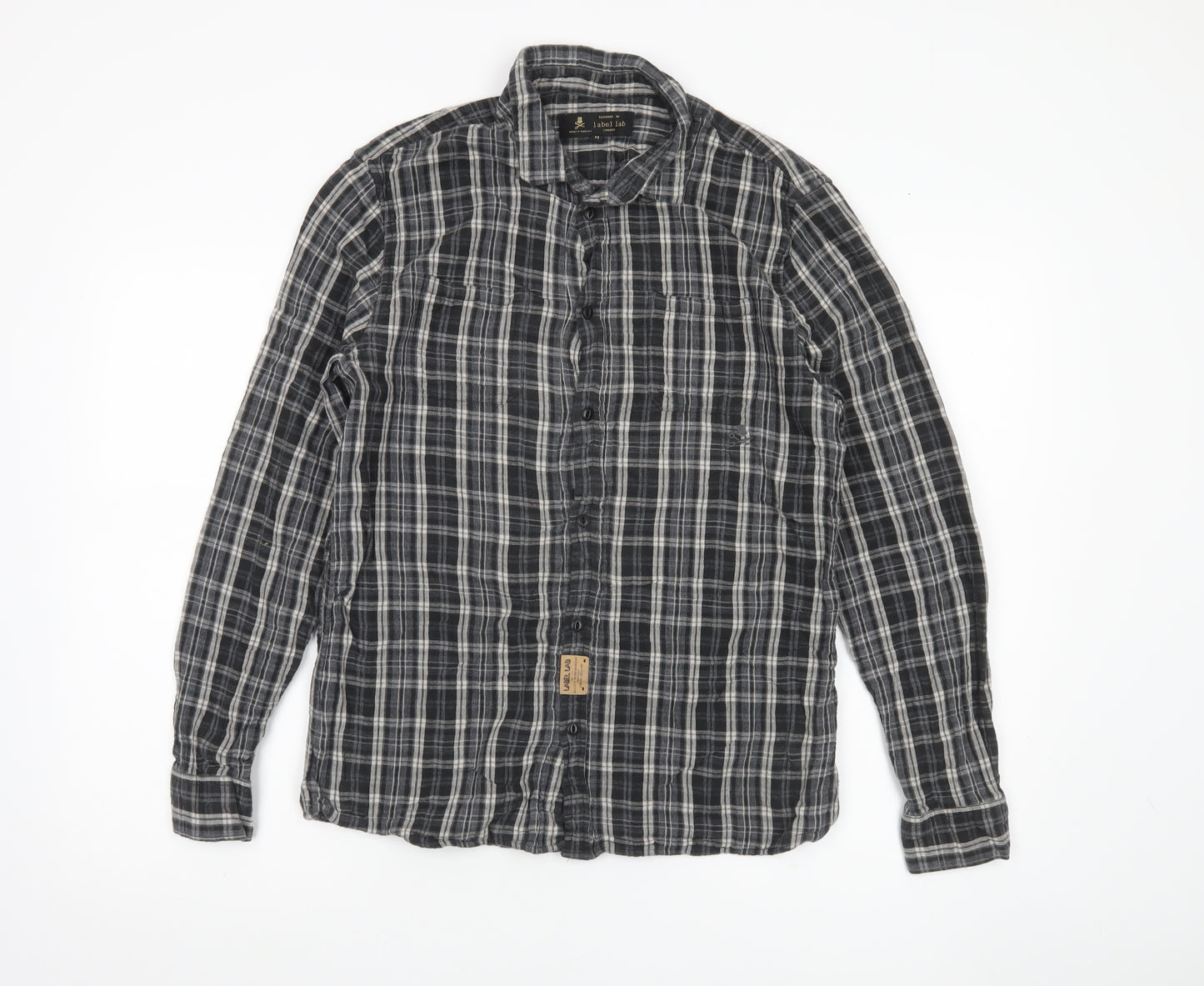 Label Lab Men’s Black Plaid Cotton Long Sleeve Button-Up Shirt M