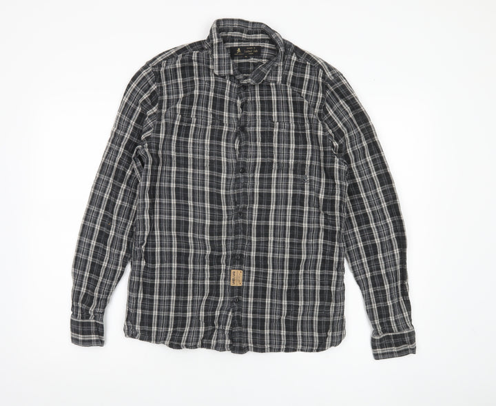 Label Lab Men’s Black Plaid Cotton Long Sleeve Button-Up Shirt M