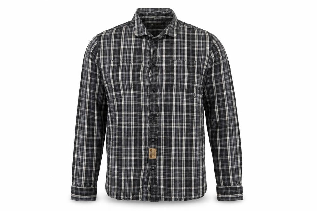 Front view of Label Lab Men’s Black Plaid Cotton Long Sleeve Button-Up Shirt M