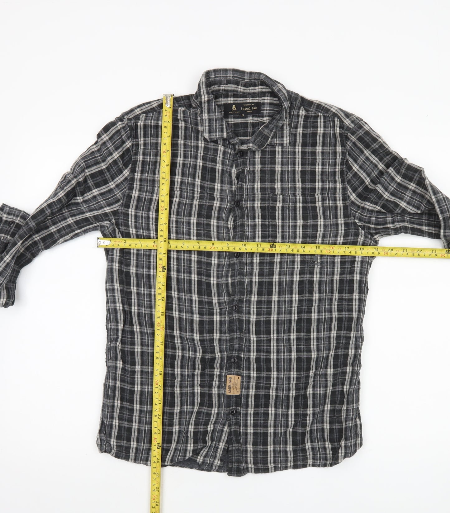 Label Lab Men’s Black Plaid Cotton Long Sleeve Button-Up Shirt M