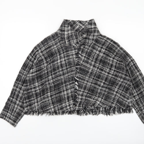 Zara Women Black Check Cropped Tweed Blouse Size M