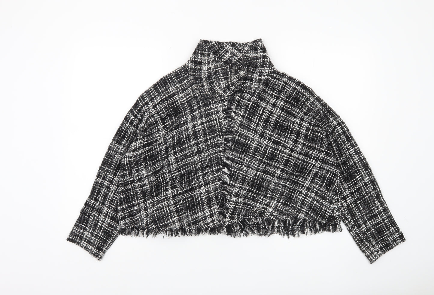 Zara Women Black Check Cropped Tweed Blouse Size M