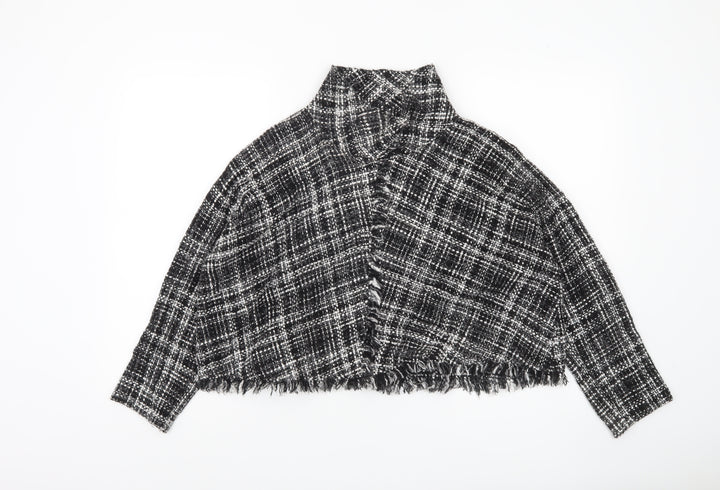 Zara Women Black Check Cropped Tweed Blouse Size M