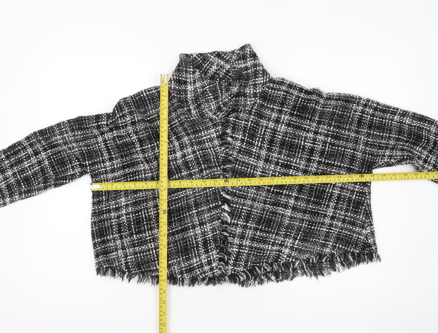 Zara Women Black Check Cropped Tweed Blouse Size M