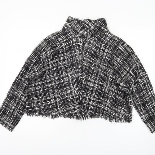 Zara Women Black Check Cropped Tweed Blouse Size M
