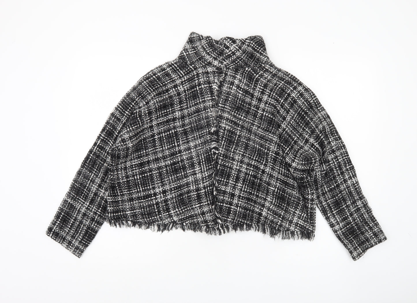 Zara Women Black Check Cropped Tweed Blouse Size M