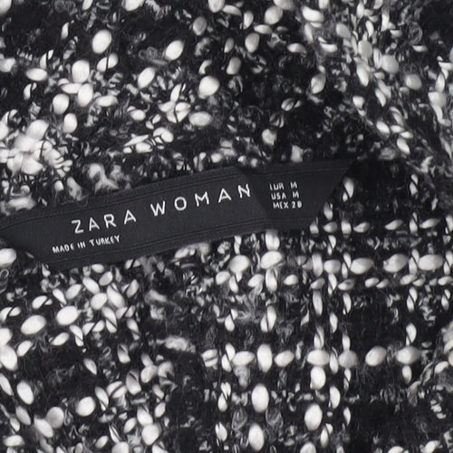 Zara Women Black Check Cropped Tweed Blouse Size M