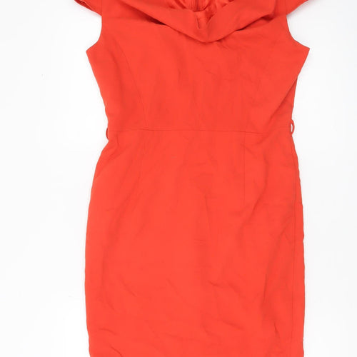 Next Women Red Sheath Knee Length Dress Size 10 Cowl Neck