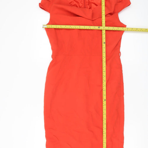 Next Women Red Sheath Knee Length Dress Size 10 Cowl Neck