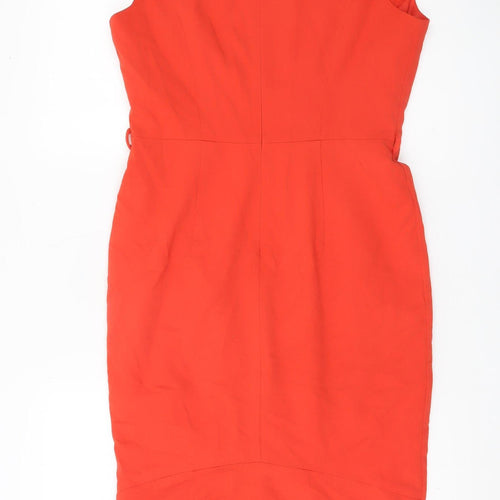 Next Women Red Sheath Knee Length Dress Size 10 Cowl Neck