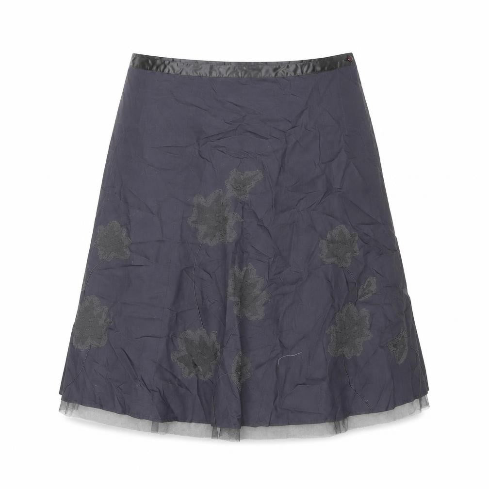 Next Womens Grey Floral Embroidered A-Line Skirt Size 14 Lined Cotton