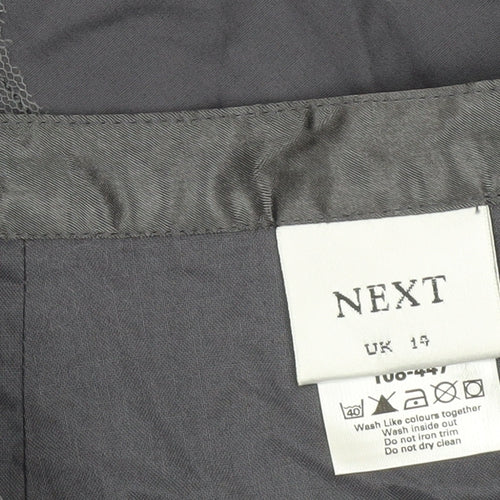Next Womens Grey Floral Embroidered A-Line Skirt Size 14 Lined Cotton