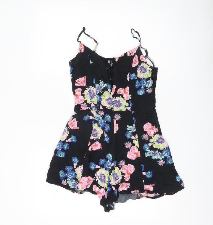 Lost Society Women’s Black Floral Sleeveless Playsuit Size 14