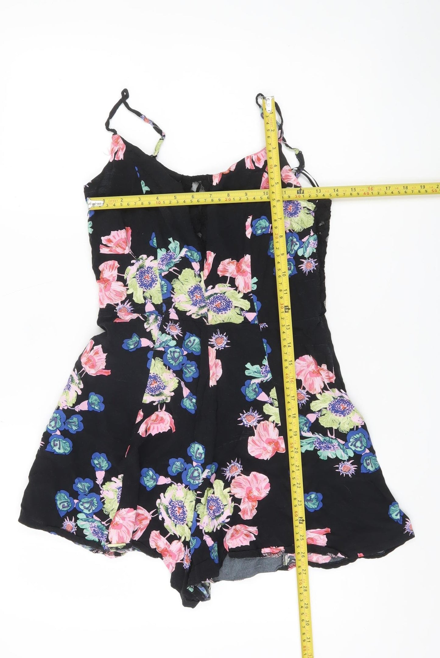 Lost Society Women’s Black Floral Sleeveless Playsuit Size 14