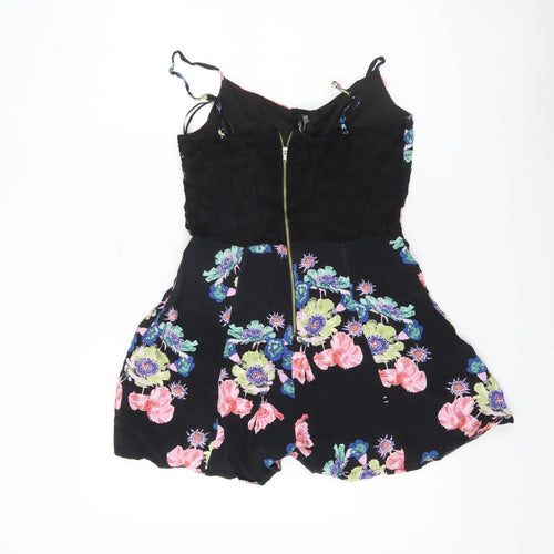 Lost Society Women’s Black Floral Sleeveless Playsuit Size 14