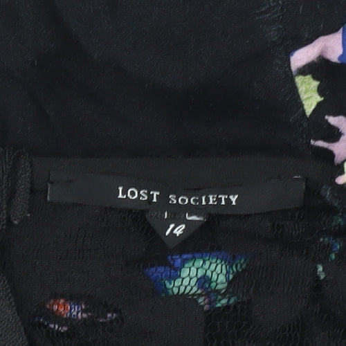 Lost Society Women’s Black Floral Sleeveless Playsuit Size 14