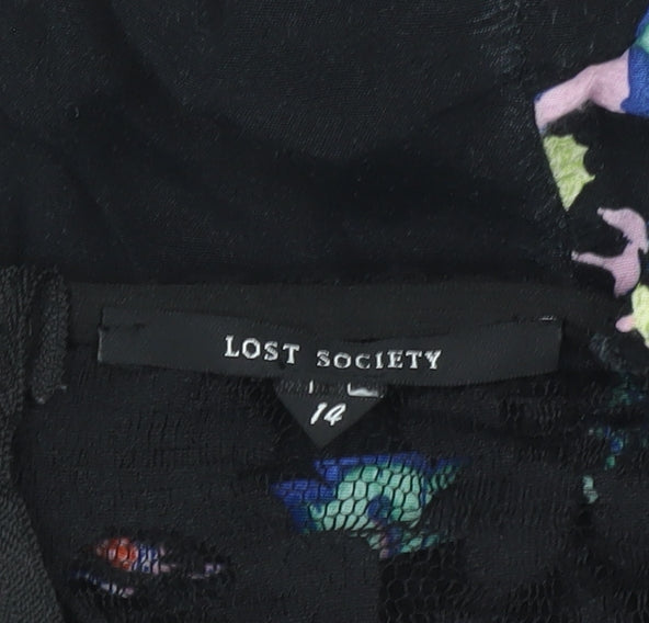 Lost Society Women’s Black Floral Sleeveless Playsuit Size 14