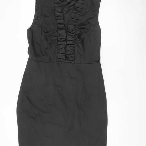 Ted Baker Women's Black Size 10 Sheath Knee Length Ruffle Dress