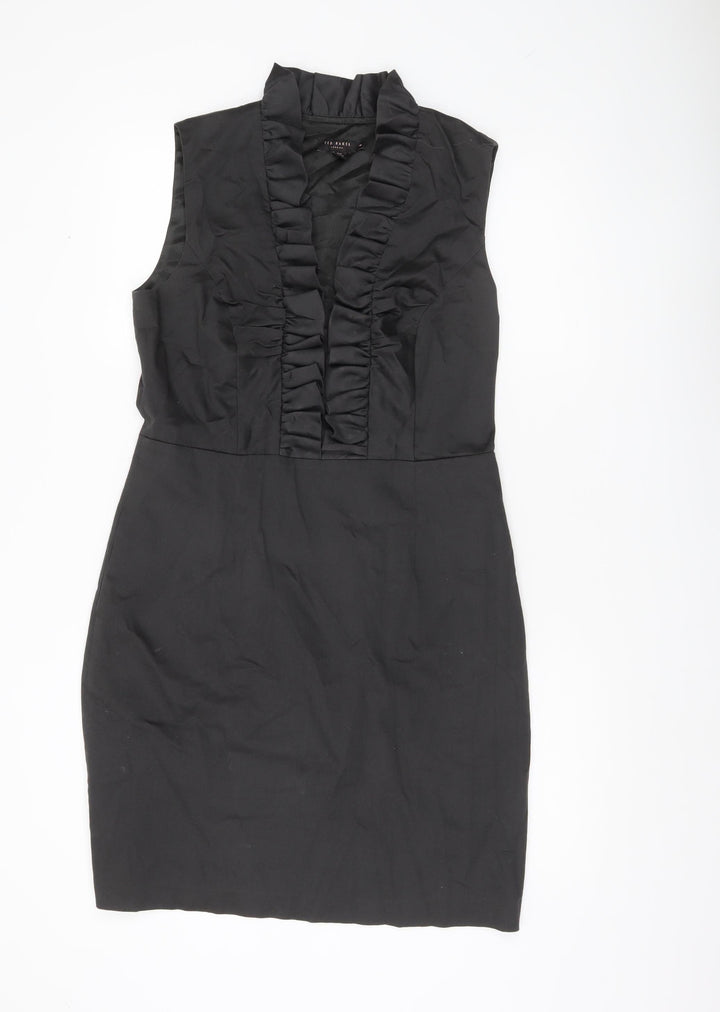 Ted Baker Women's Black Size 10 Sheath Knee Length Ruffle Dress