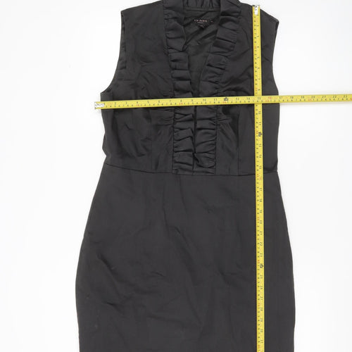 Ted Baker Women's Black Size 10 Sheath Knee Length Ruffle Dress
