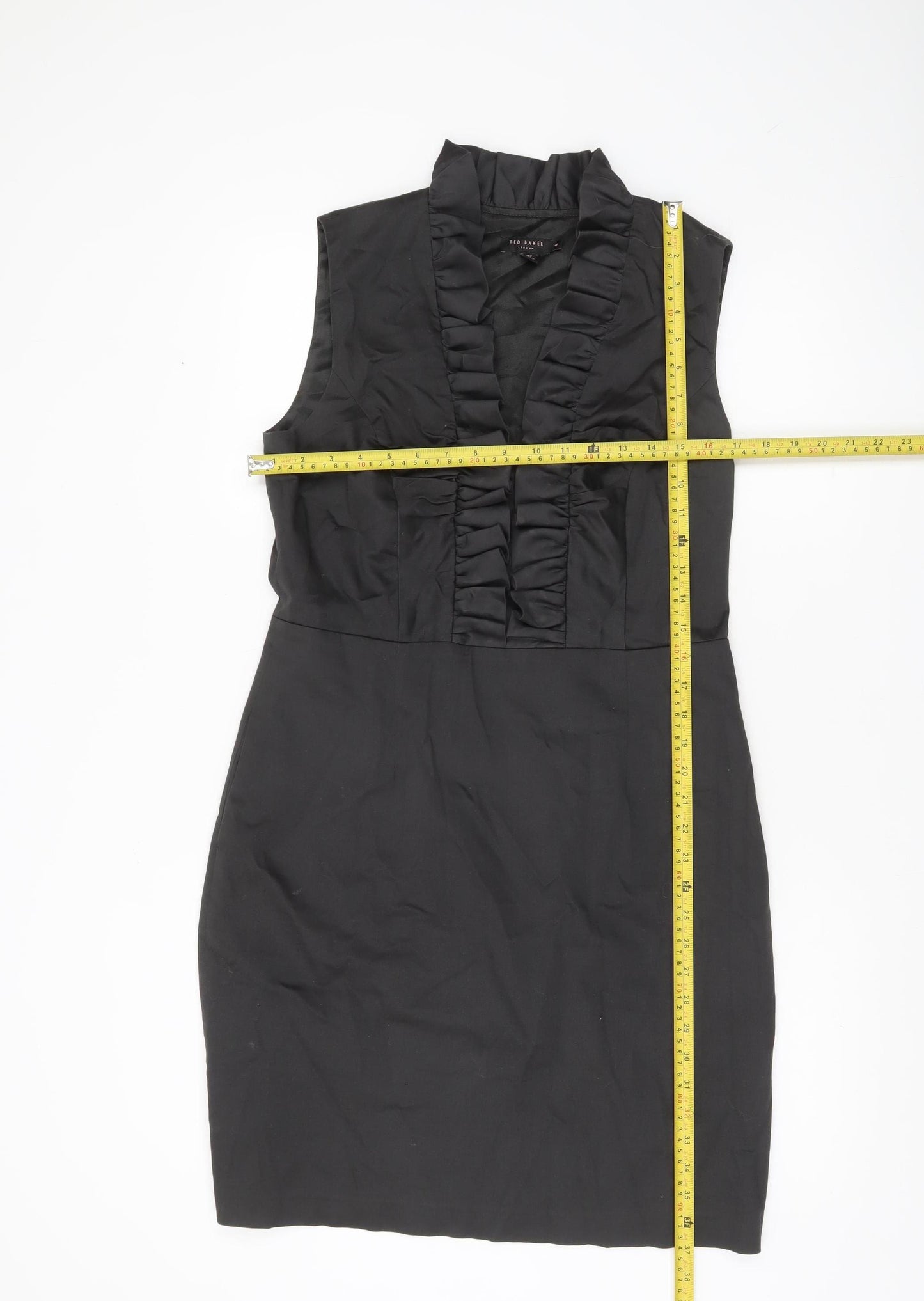 Ted Baker Women's Black Size 10 Sheath Knee Length Ruffle Dress