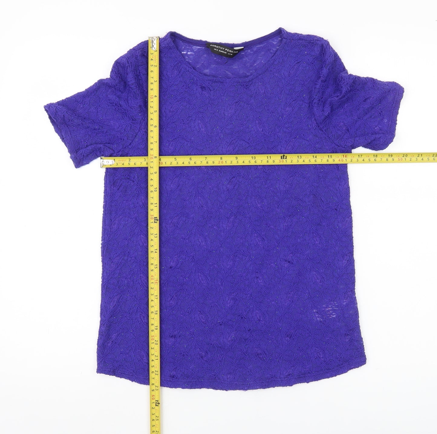 Dorothy Perkins Women’s Purple Lace Glitter T-Shirt Top Size 10
