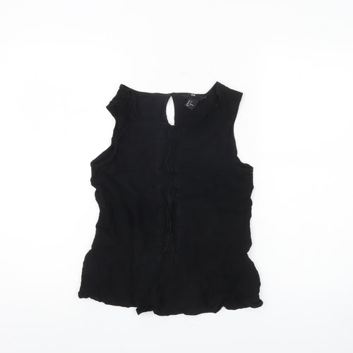 H&M Womens Black Tunic Blouse Size 10 Sleeveless Viscose Ruffle