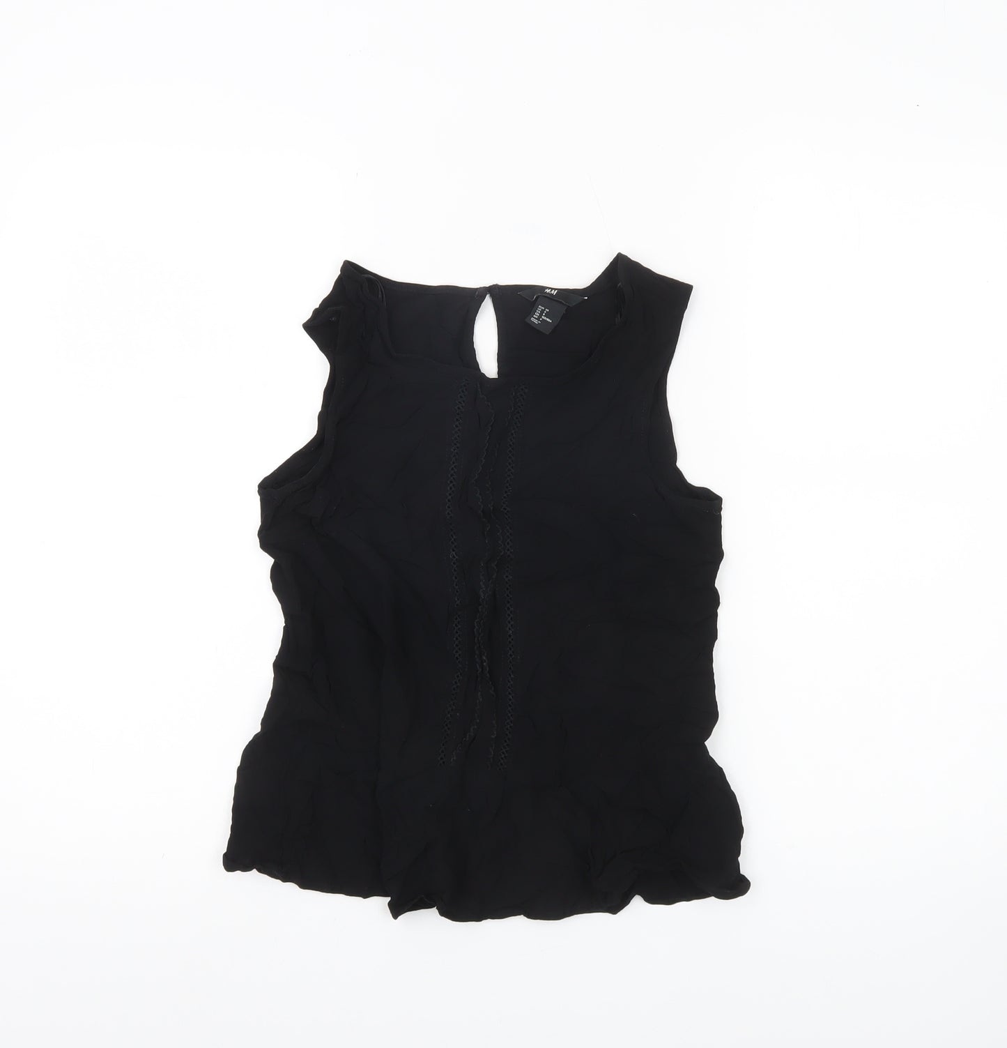 H&M Womens Black Tunic Blouse Size 10 Sleeveless Viscose Ruffle