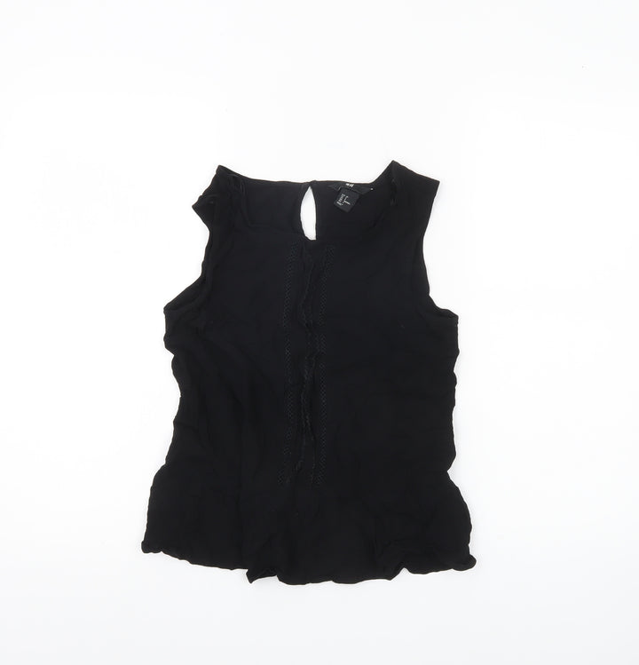 H&M Womens Black Tunic Blouse Size 10 Sleeveless Viscose Ruffle