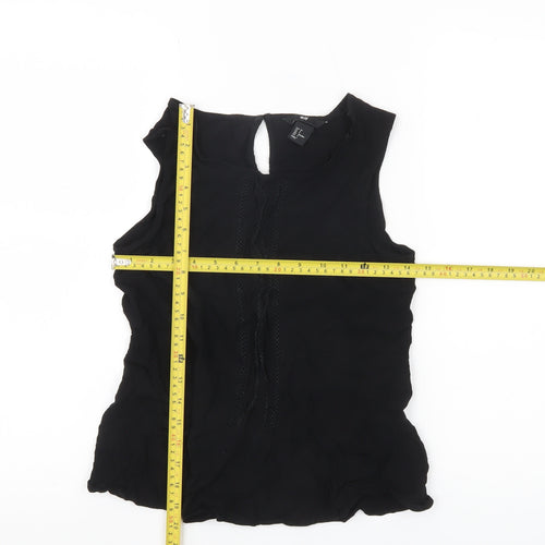 H&M Womens Black Tunic Blouse Size 10 Sleeveless Viscose Ruffle