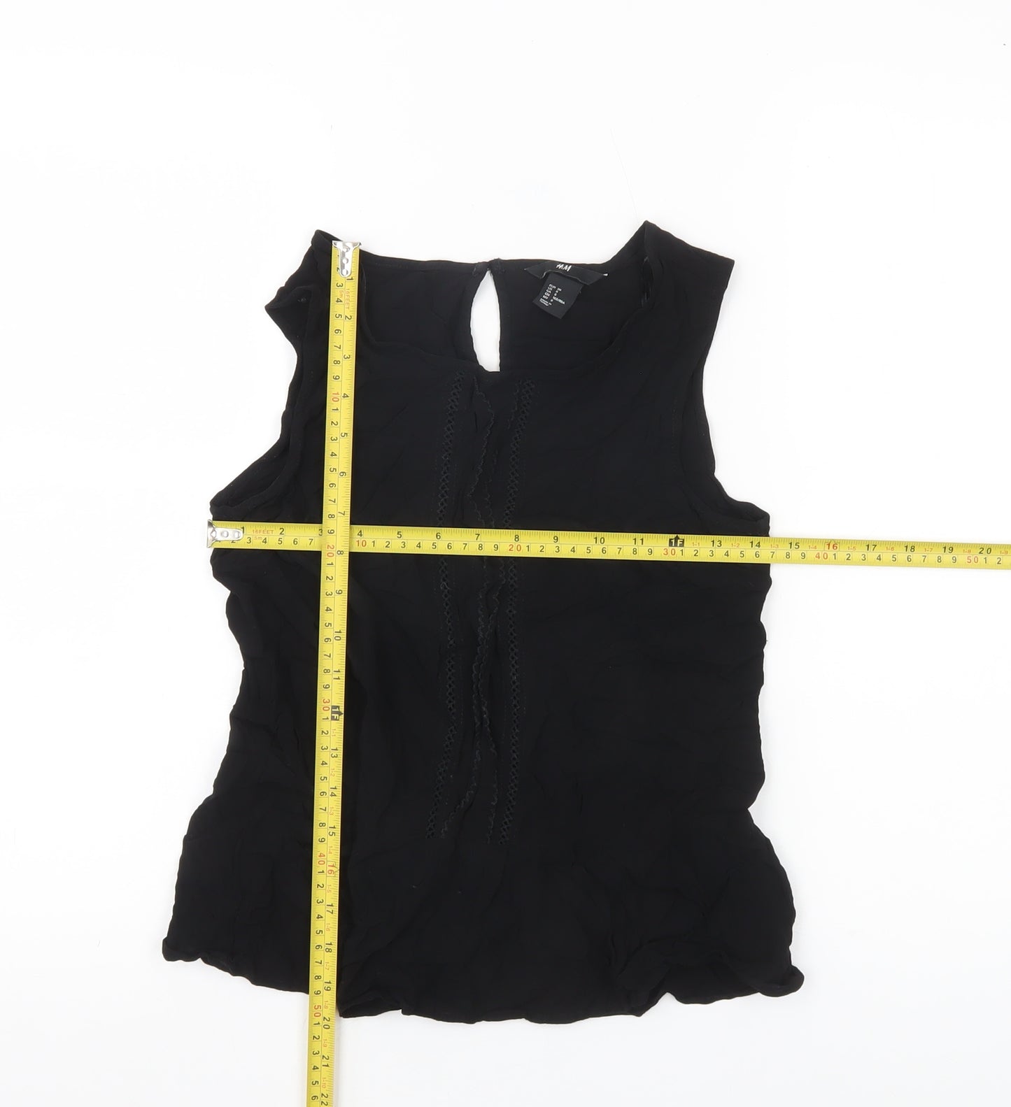 H&M Womens Black Tunic Blouse Size 10 Sleeveless Viscose Ruffle