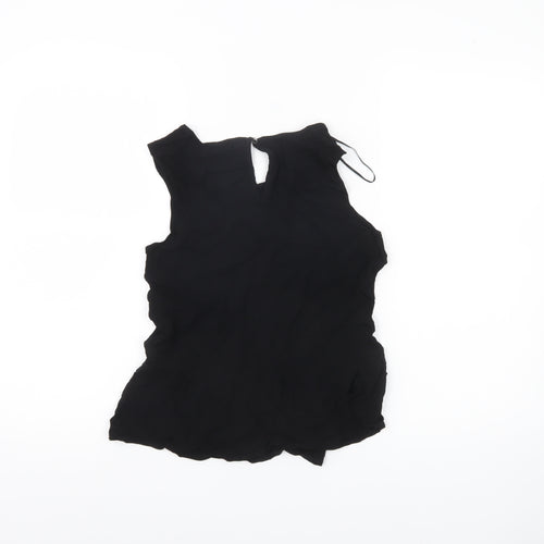 H&M Womens Black Tunic Blouse Size 10 Sleeveless Viscose Ruffle