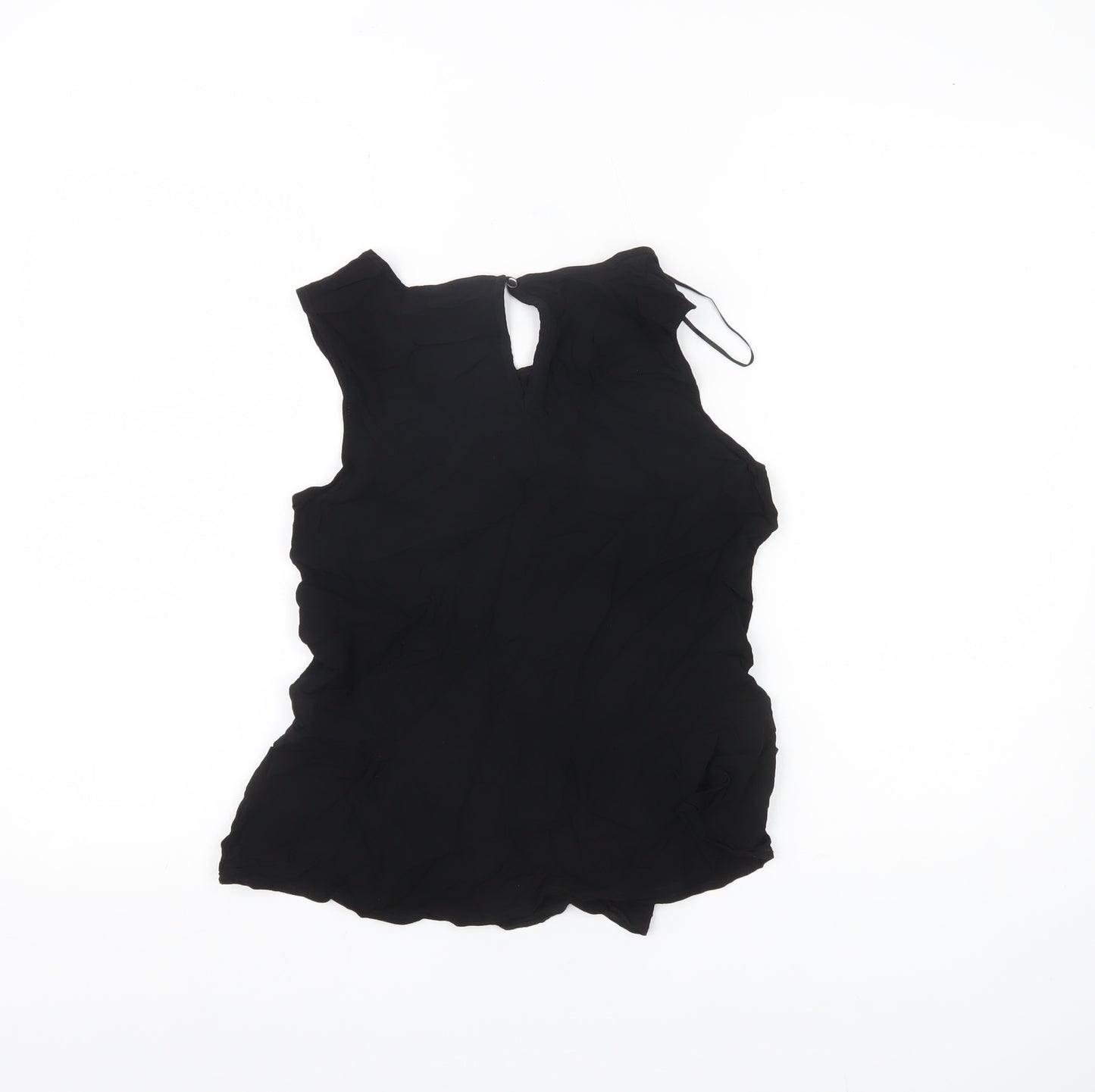 H&M Womens Black Tunic Blouse Size 10 Sleeveless Viscose Ruffle