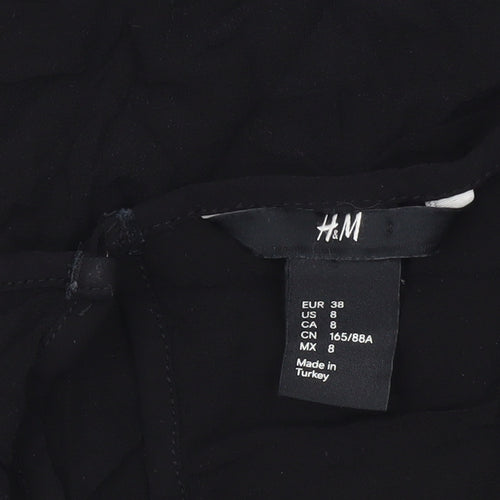 H&M Womens Black Tunic Blouse Size 10 Sleeveless Viscose Ruffle