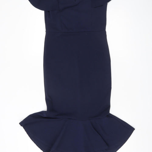 Quiz Women’s Navy Blue Size 12 Bodycon Ruffle Off Shoulder Dress