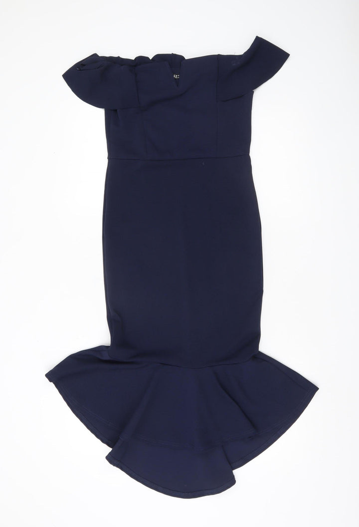 Quiz Women’s Navy Blue Size 12 Bodycon Ruffle Off Shoulder Dress