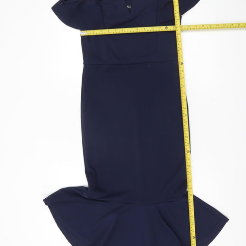 Quiz Women’s Navy Blue Size 12 Bodycon Ruffle Off Shoulder Dress