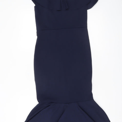 Quiz Women’s Navy Blue Size 12 Bodycon Ruffle Off Shoulder Dress