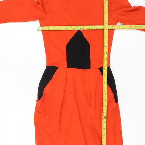 French Connection Women’s Orange Black Sheath Dress UK 6