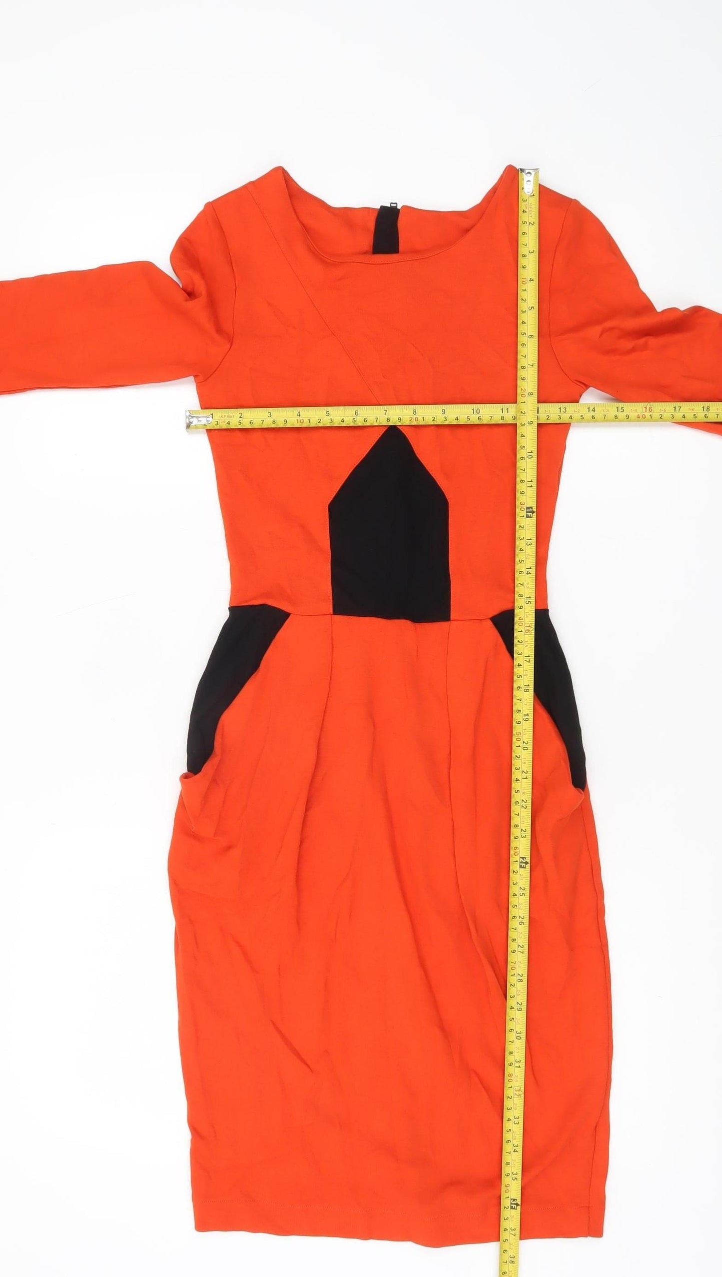 French Connection Women’s Orange Black Sheath Dress UK 6