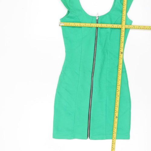 H&M Women’s Green Bodycon Short Dress Size 6 Scoop Neck Zip
