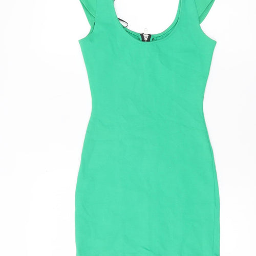 H&M Women’s Green Bodycon Short Dress Size 6 Scoop Neck Zip