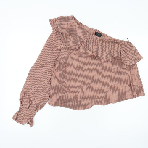 Topshop Women Pink Striped One Shoulder Ruffle Blouse UK 12
