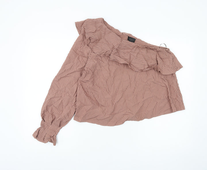 Topshop Women Pink Striped One Shoulder Ruffle Blouse UK 12