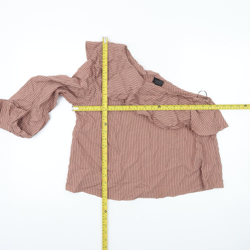 Topshop Women Pink Striped One Shoulder Ruffle Blouse UK 12